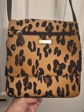 Liz Claiborne Tan and Black Leopard Print Crossbody Bag